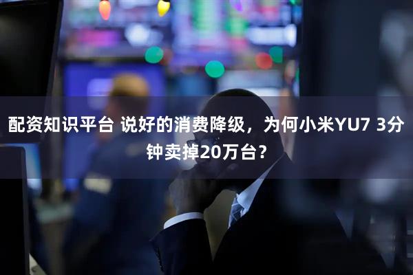 配资知识平台 说好的消费降级，为何小米YU7 3分钟卖掉20万台？