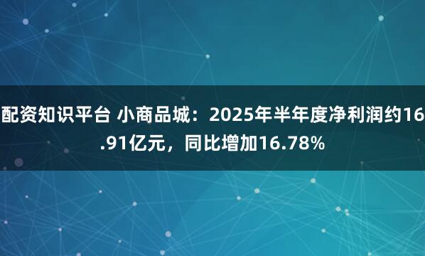 配资知识平台 小商品城：2025年半年度净利润约16.91亿元，同比增加16.78%